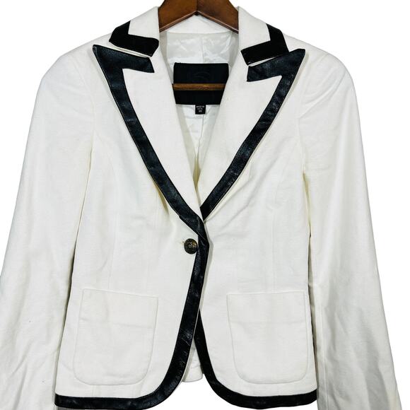 Bebe Y2K Blazer Winter White Black Trim Tuxedo Jacket - 00 - Picture 3 of 7